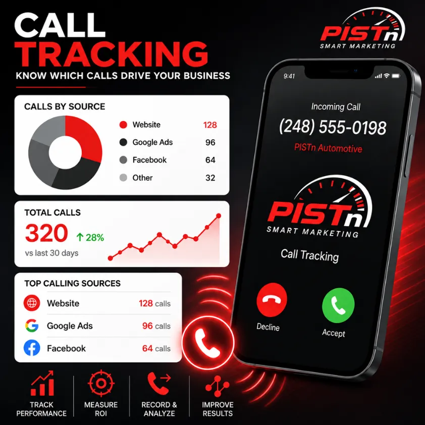 PISTn call tracking report showing calls by source and total calls