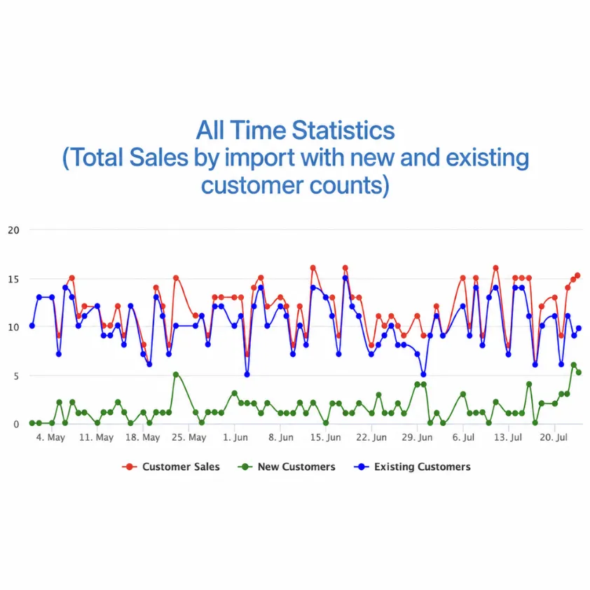 Chart of sales from new and existing customers over time